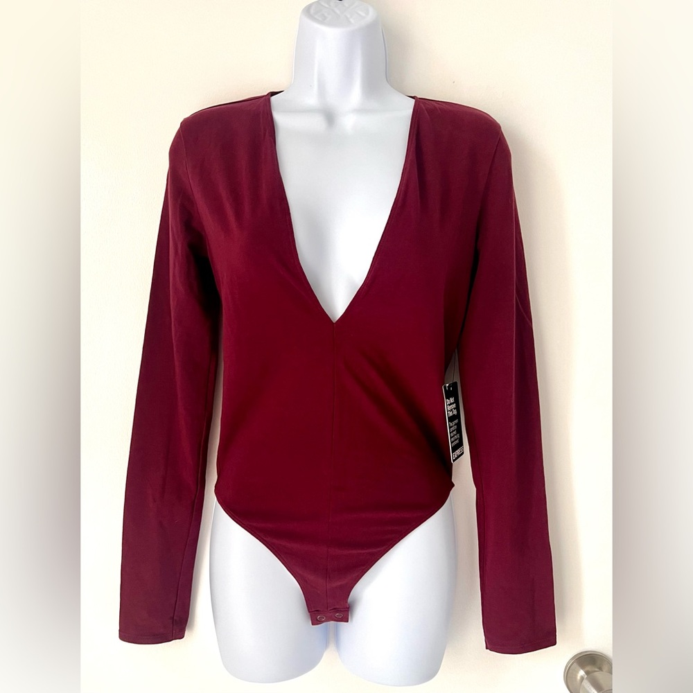 Express Long Sleeve Deep V Neck Bodysuits